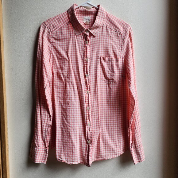 J.Crew Lightweight Peach/Cream Plaid Button Down Shirt Size Medium - Picture 8 of 16